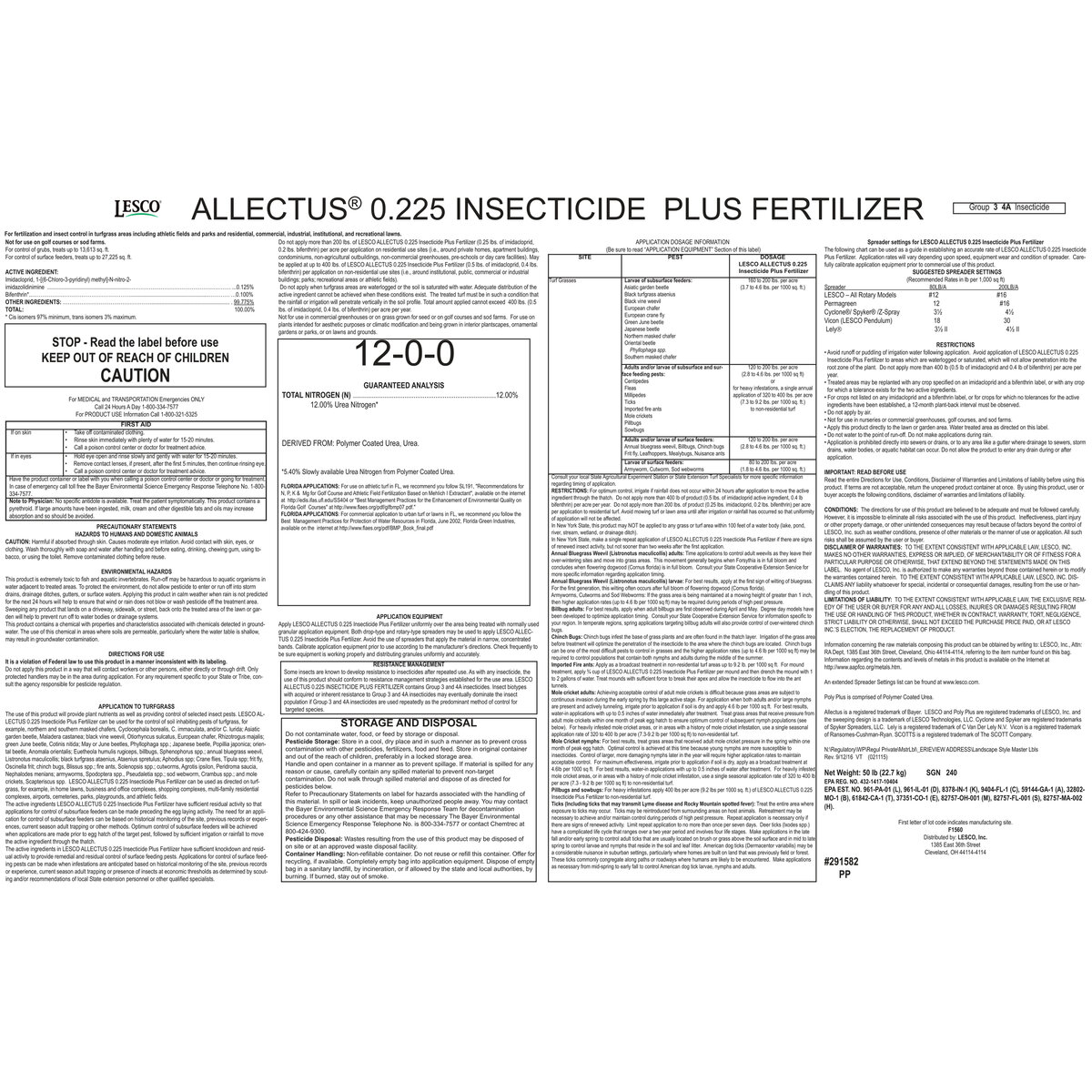 LESCO Allectus 0.225% 12-0-0 50% PolyPlus OPTI45 Broad Spectrum ...