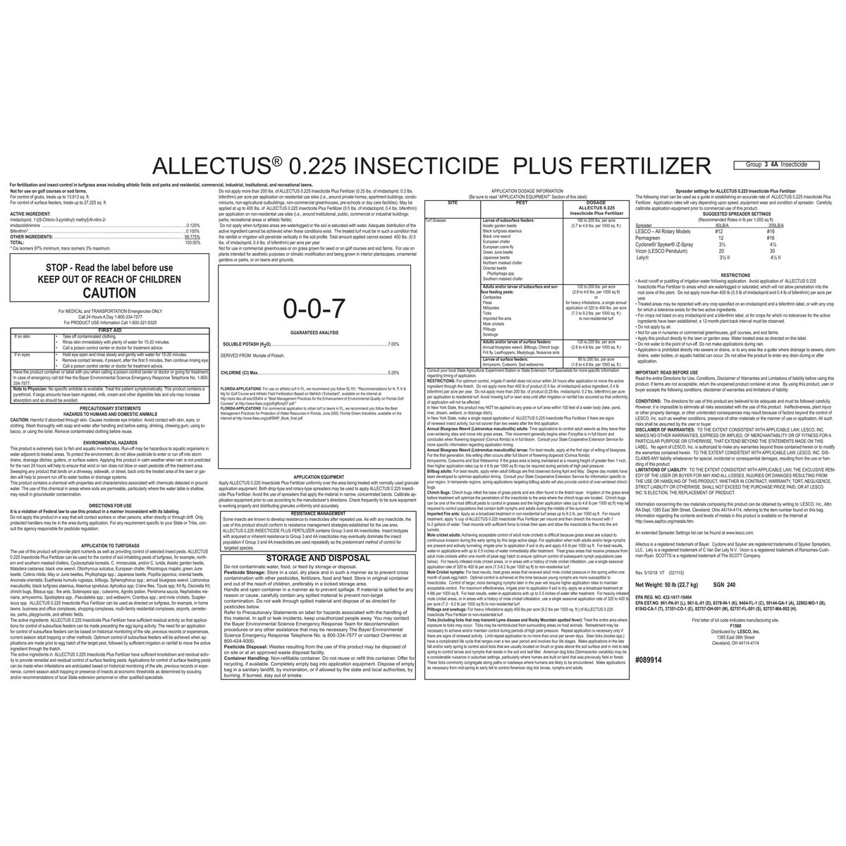 LESCO Allectus 0.225% 0-0-7 AM 5.25% Cl Combination Granular ...