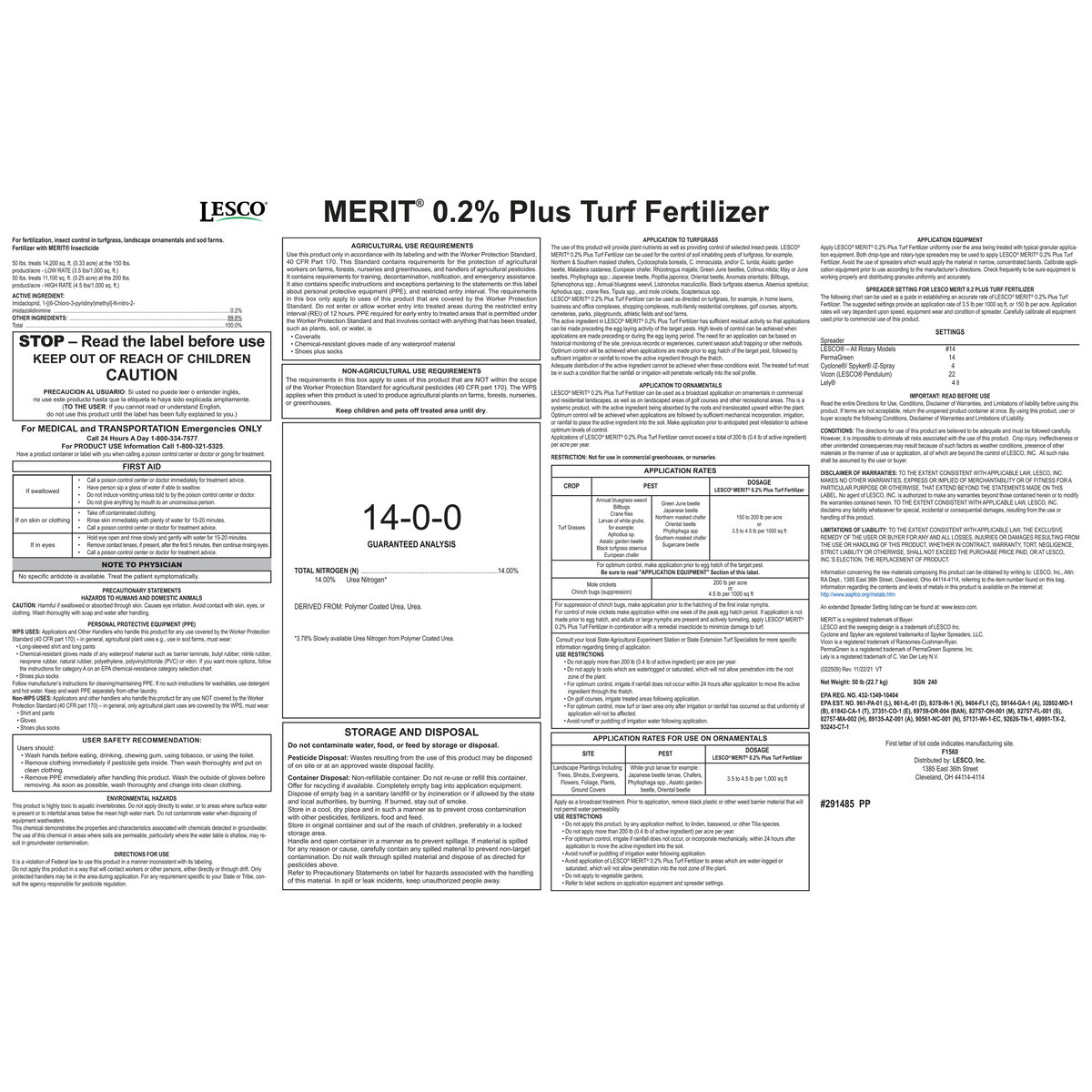 LESCO Merit 0.2% 14-0-0 30%PolyPlus OPTI45 Systemic Granular ...