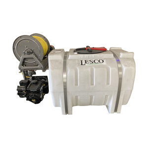 LESCO Skid Sprayer w/ Hose, Electric Reel & P530 Piston Pump 200 gal.