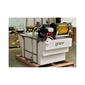 LESCO SpaceSaver Sprayer w/ Hose, 300 gal. Electric Reel, Roller Guides & P530 Piston Pump