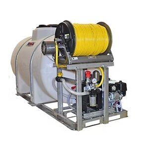 LESCO Skid Sprayer w/ Hose, Electric Reel, Hose Guides & P530 Piston Pump 325 gal.