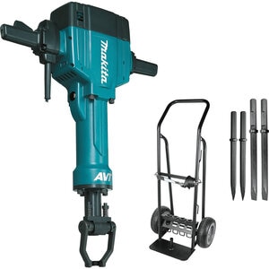 Makita 70 lb. AVT Breaker Hammer, 1-1/8 in. Hex, AC/DC, 4-piece steel set, premium cart
