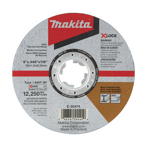 Makita X-LOCK 5 in. x .045 in. x 7/8 in. Type 1 General Purpose Metal and Stainless Steel Thin Cut‑Off Wheel, 60 Grit