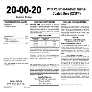 Mears Granular Fertilizer 20-0-20 75% CRN MOP/SOP 2% Fe 50 lb.