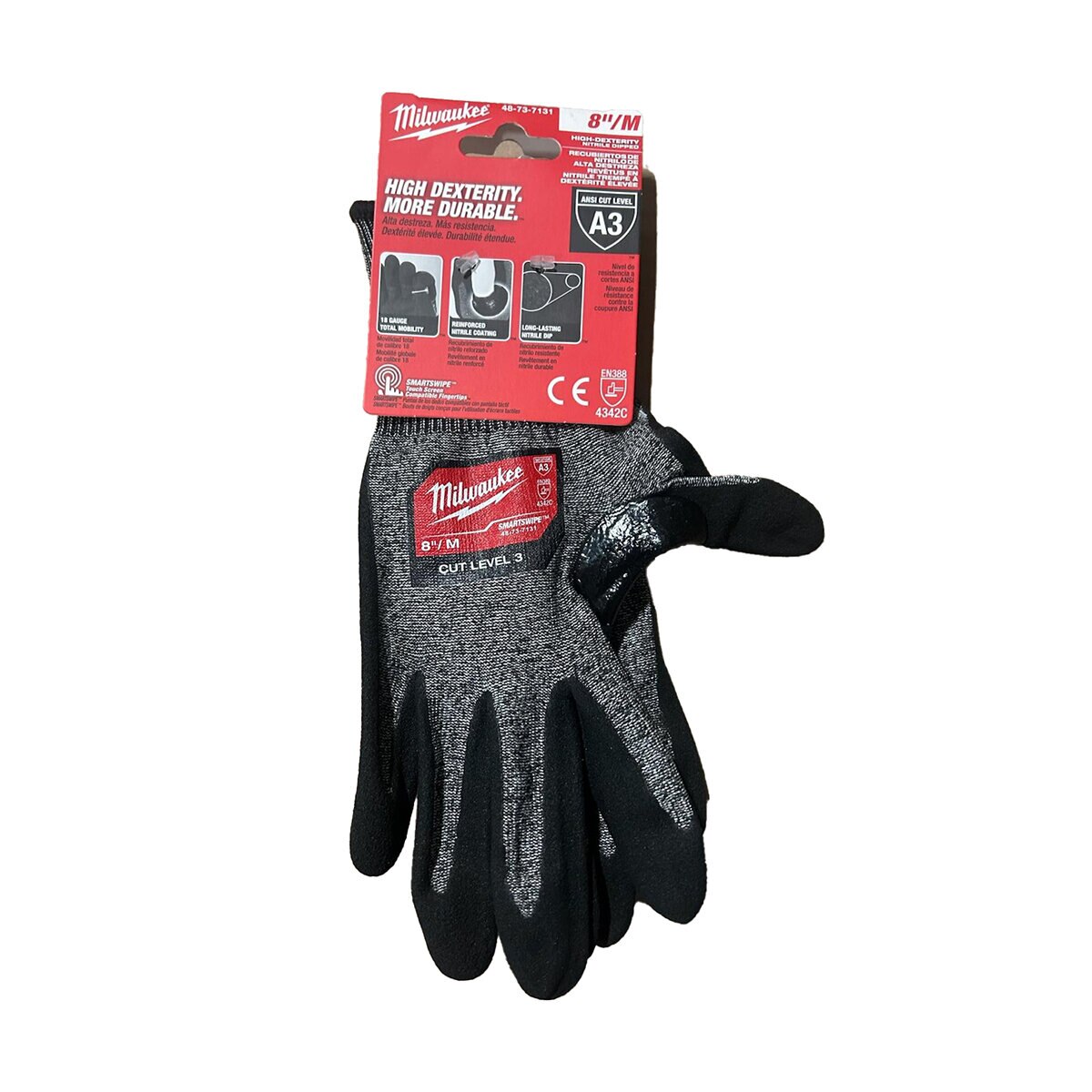 Milwaukee Cut Level 3 High-Dexterity Nitrile Dipped Gloves - Medium ...