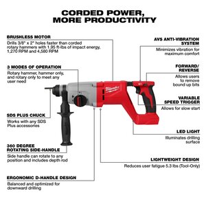 Milwaukee M18 Brushless Cordless Rotary Hammer 1 in. SDS Plus D-Handle