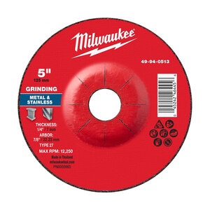 Milwaukee 5 in. x 1/4 in. x 7/8 in. Metal Grinding  Wheel - Type 27