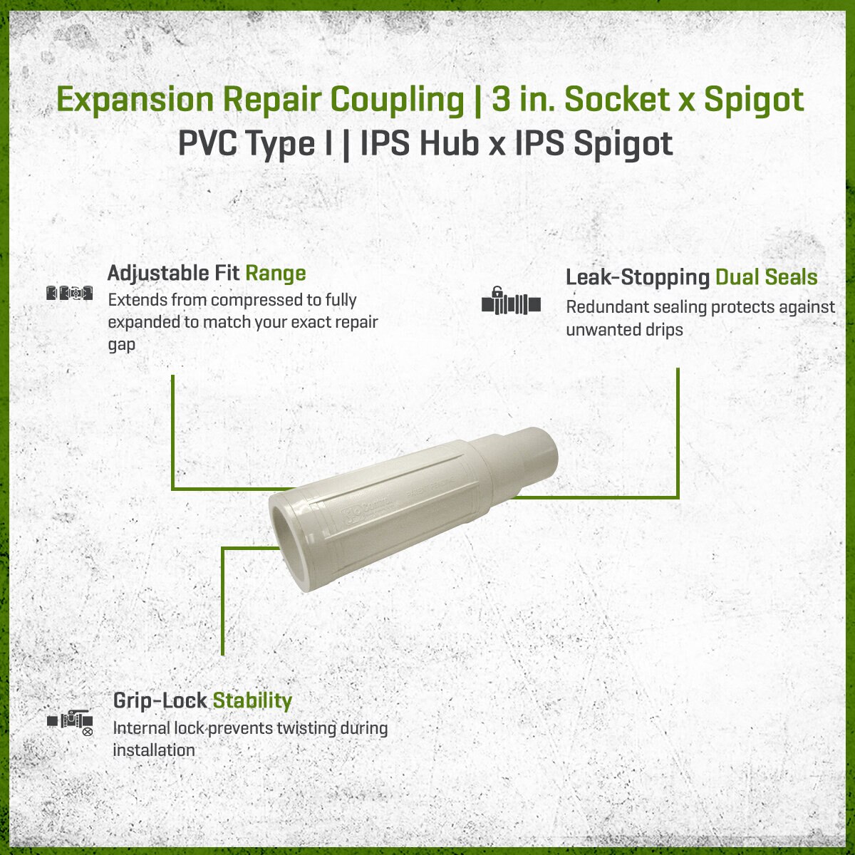 NDS Pro-Span PVC Expansion Repair Coupling 3 in. Socket x Spigot ...