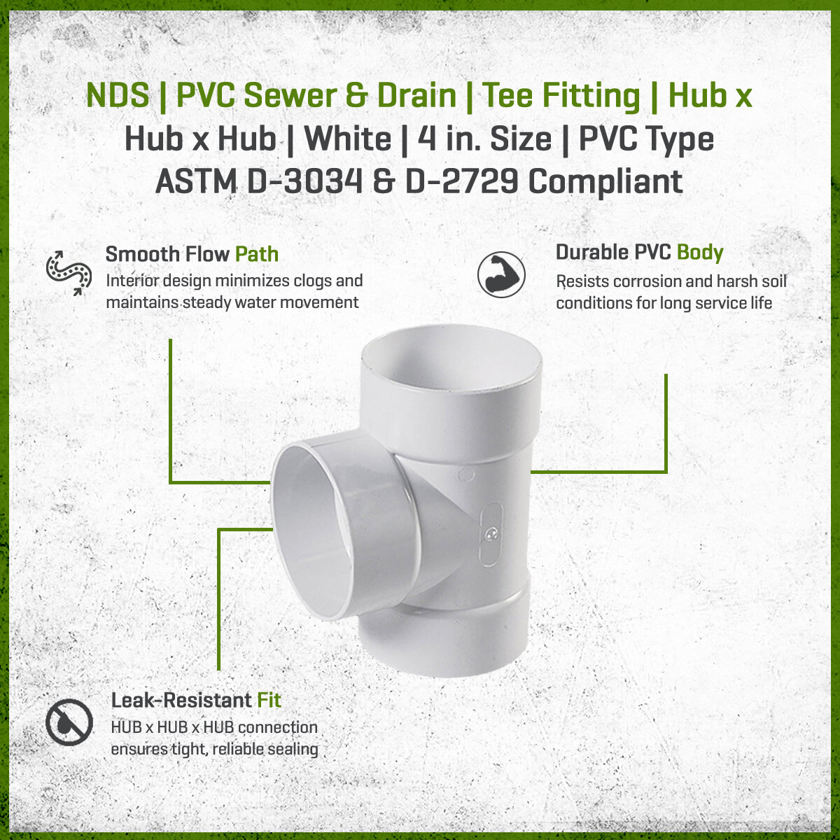NDS PVC S&D Tee HUB x HUB x HUB White 4 in | SiteOne US