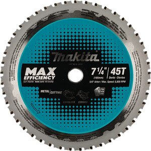Makita  7 1/4 in. 45T Carbide Tipped Max Efficiency Saw Blade, Metal/General Purpose