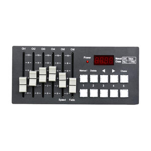 DMX512 SLIDER CONTROLLER, 30CH, 6 SLIDE, 9-12V DC INPUT, 10W POWER, DIGITAL DISPLAY, 2048KB STORAGE CAPACITY, 5 STORABLE PROGRAMS, FEATURES: POWER OFF AND RESTART WITH PROGRAM PLAYBACK MEMORY FUNCTION, WHICH CAN REPEAT THE PLAYBACK PROGRAM