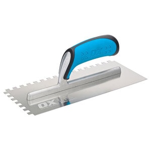 Ox Pro SST Square Notch Trowel - Ox Grip | Size: 11 in. x 4.75 in. / 280mm x 120mm | Square Notch: 1/4 in. x 1/4 in. x 1/4 in. / 6mm x 6mm x 6mm