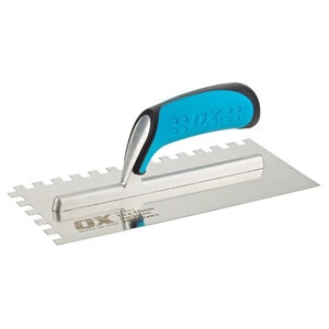 Ox Pro SST Square Notch Trowel - Ox Grip | Size: 11 in. x 4.75 in. / 280mm x 120mm | Square Notch: 1/4 in. x 3/8 in. x 1/4 in. / 6mm x 9mm x 6mm