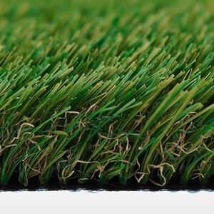 TI Spring Green 90 Hollow Blade Synthetic Turf 90 oz. Total Weight 1-3/4 in. Emerald Green/Lime Green Blades Tan/Green Thatching