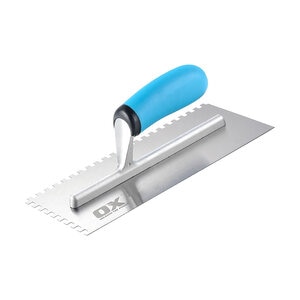 Ox Trade CS Square Notch Trowel - Soft Grip | Size: 11 in. x 4.75 in. / 280mm x 120mm | Square Notch: 1/2 in. x 1/2 in. x 1/2 in. / 12mm x 12mm x 12mm