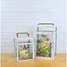Field of Monarchs Lantern White Metal w/LED 5 in. x 7-1/2 in. x 12-1/2 in.