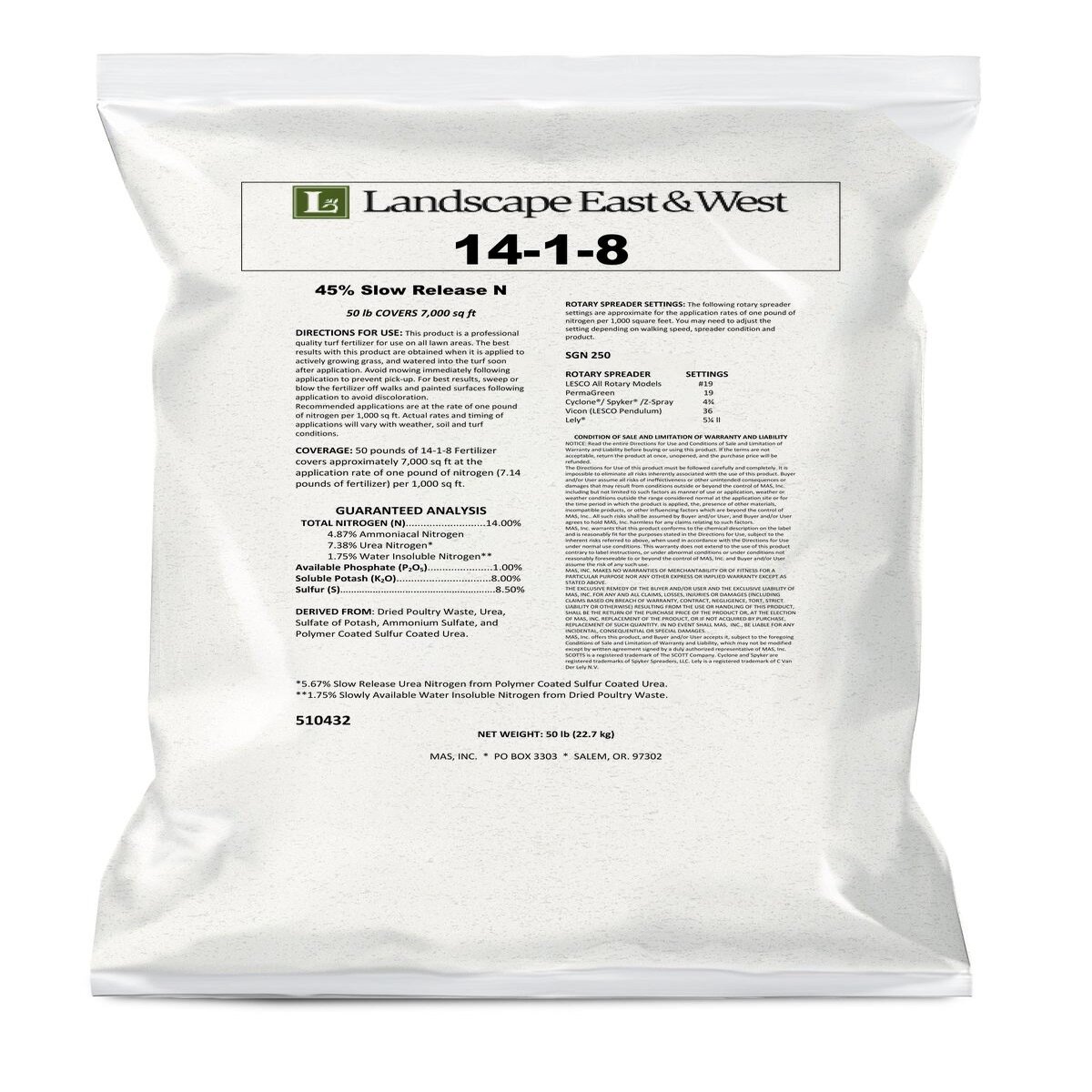 14-1-8 45% CRN AS BIO SOP CB Fertilizer 50 lb. Bag (Plain White Bag W ...
