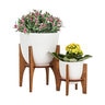 Abbott Pot w/ Wooden Stand White Lg 7 in.