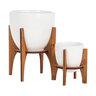 Abbott Pot w/ Wooden Stand White Lg 7 in.