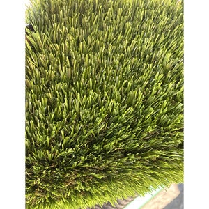 GardenMark Montana Synthetic Turf 73 oz. Face Weight 1.77 in. Field Green/Olive Green Blades Army Green/Brown Thatching