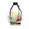 Lantern w/Wreath and LED Candle Metal & Wood 5-1/2 in. x 5-1/2 in. x 12-1/2 in.
