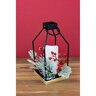 Lantern w/Wreath and LED Candle Metal & Wood 5-1/2 in. x 5-1/2 in. x 12-1/2 in.