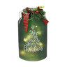 Glass Canister w/LED String Lights Green 10 in.