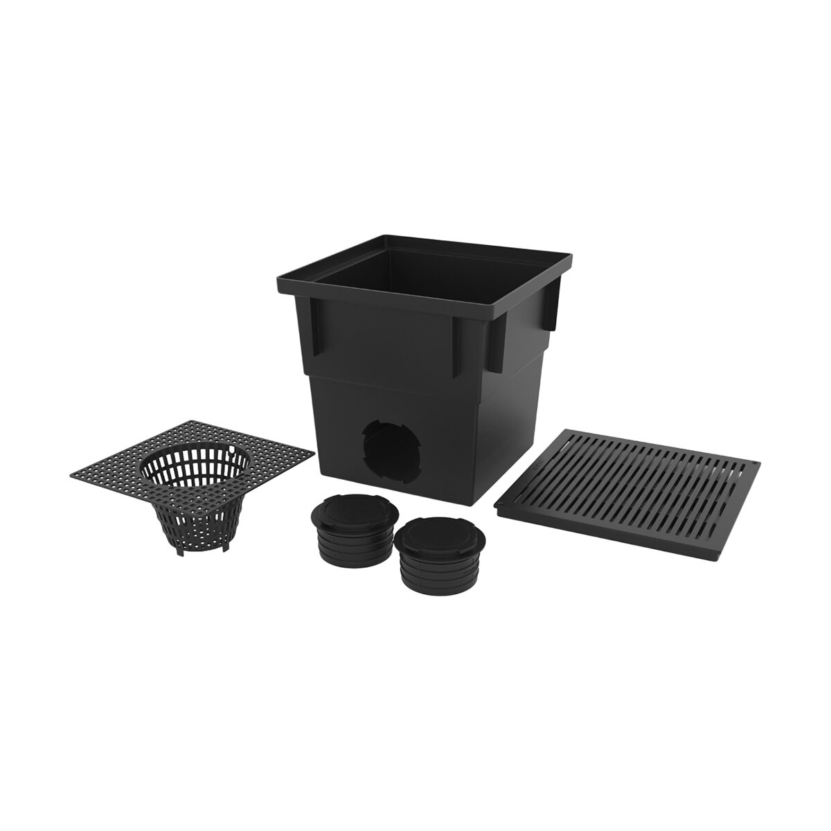 RELN 13in x 13in Catch Basin Kit - Black Includes Includes 2 x 4in Pipe ...