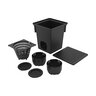 RELN 10in x 10in Catch Basin Kit - Black Includes 2 x 4in Pipe Connectors, 2 x Plugs, 1 x Grate and 1 x Debris Basket (10in x 10in x 11in) Capacity: 10.5L