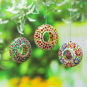 Cottage Garden Bird Feeder, Mosaic Glass Fly Through Rainbow Portal