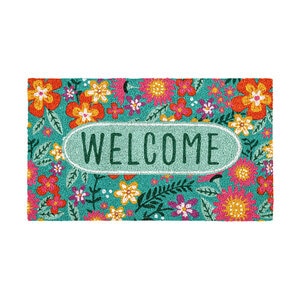 Evergreen Door Mat Coir Floral Patterened Bunny 20 in. x 18 in.