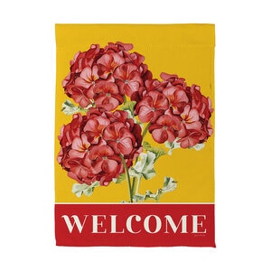 Evergreen Garden Flag Suede Red Vibrant Geraniums 12-1/2 in. x 18 in.