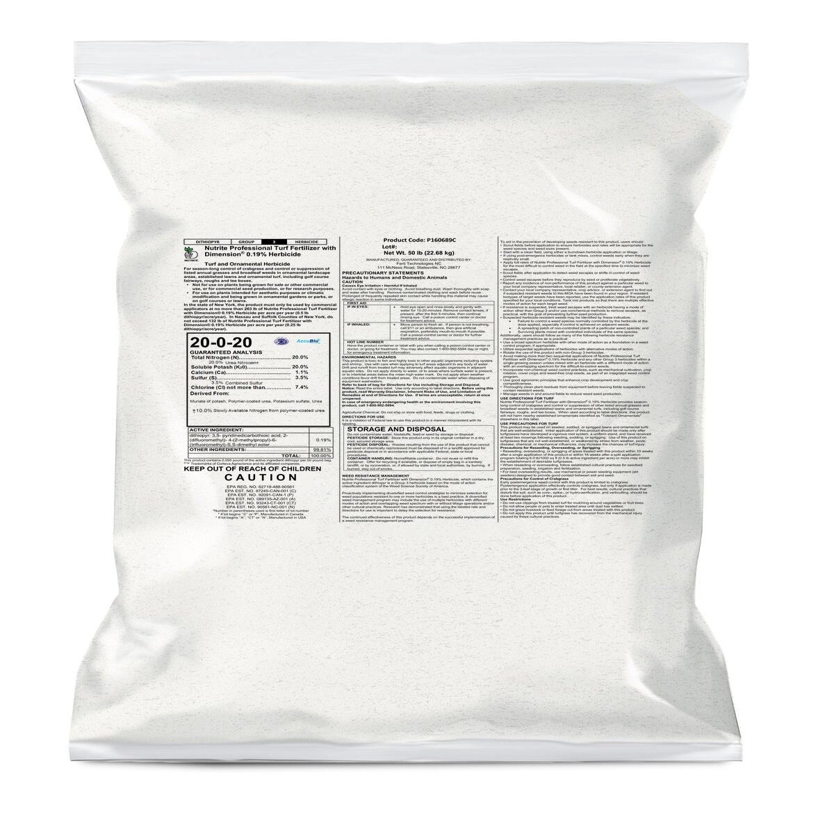 Nutrite Dimension 0.19% 20-0-20 Pre-Emergent Plus Fertilizer 50 lb ...