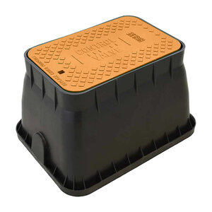 Oldcastle Control Valve Box Brown, Black Plastic Rectangle w/ Snap Lock Lid Overlapping 