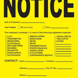 Presco NH Pesticide Application Sign 11 in. 8-1/2 in. Yellow 