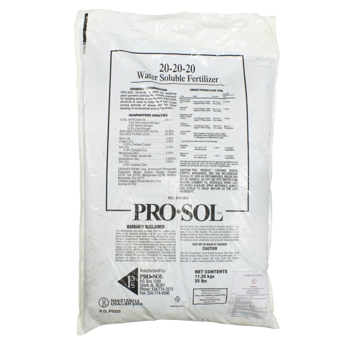 Pro-Sol 20-20-20 Turfgrass & Ornamental Soluble Granular Fertilizer 25 ...