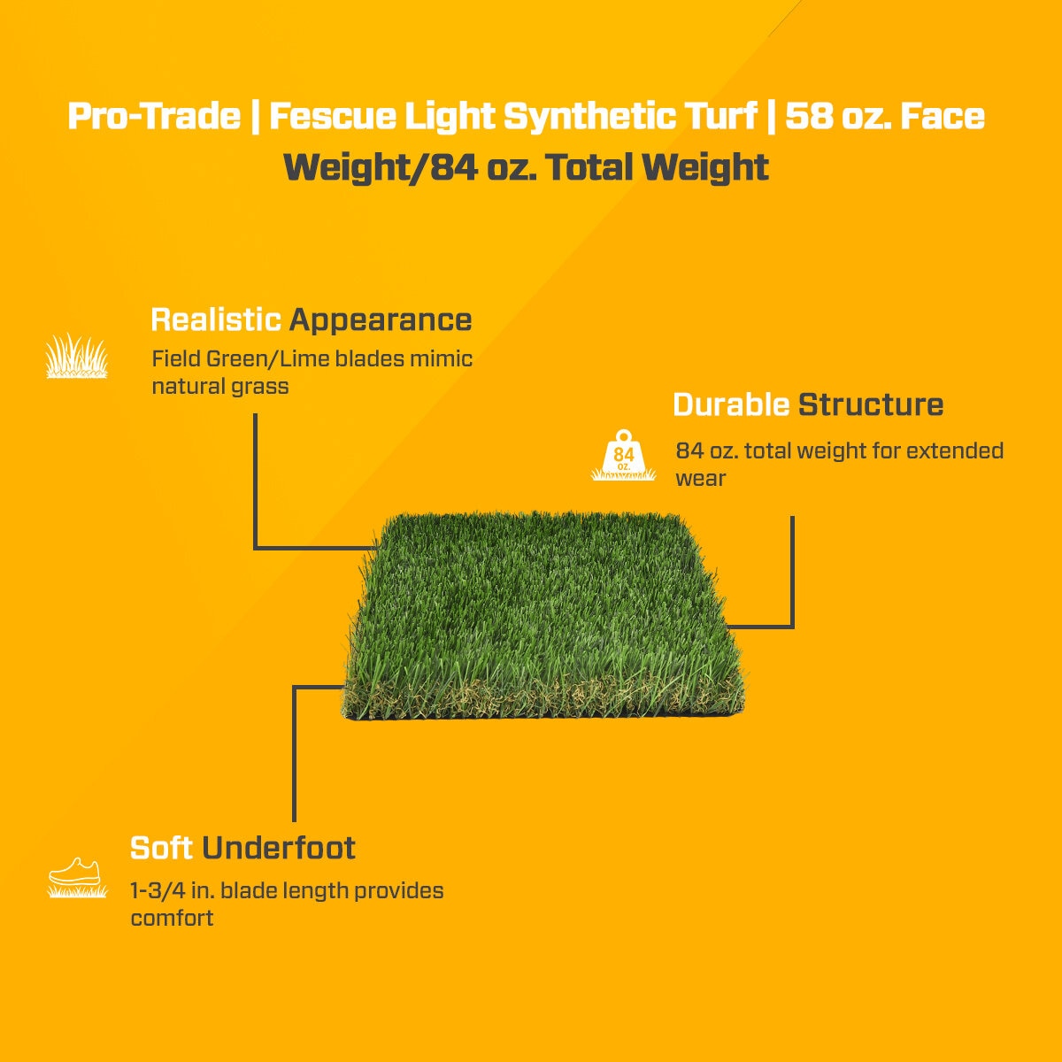 Pro-Trade Fescue Light Synthetic Turf 58 oz. Face Weight/84 oz. Total ...