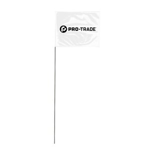 Pro-Trade Marking Flag White 4 in. x 5 in. w/ 21 in. Steel Staff (100/Bundle)