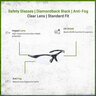 Safety Glasses Diamondback Black Anti-Fog Clear Lens (Meets ANSI Z87.1 - 2015)