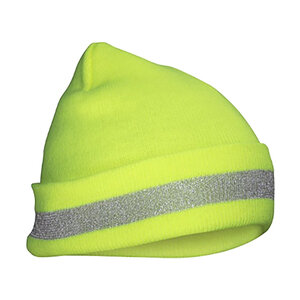 Knit Beanie, Hi-Viz Yellow w/ Reflective Knit Stripe - One Size Fits Most