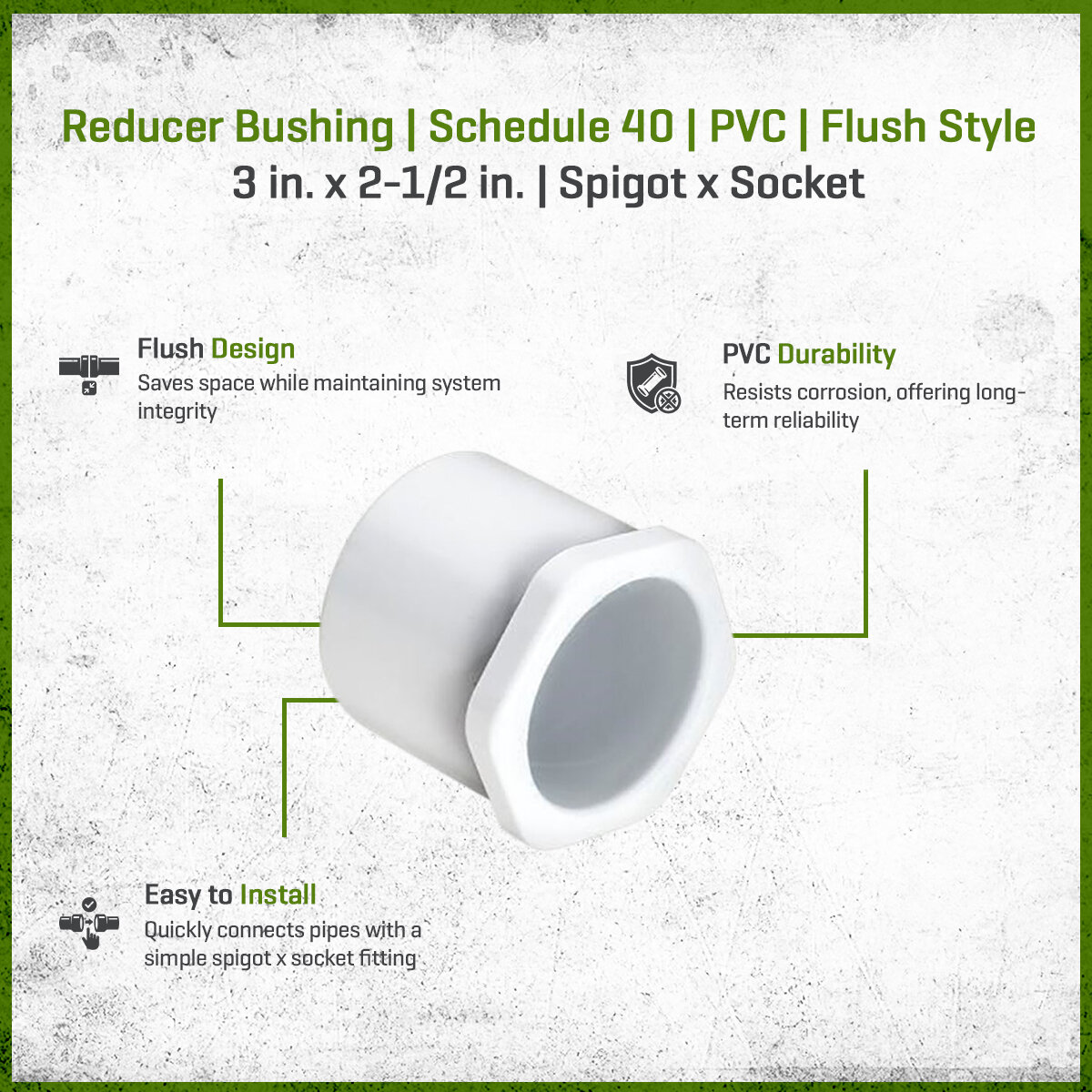 Sch 40 PVC Reducer Bushing Flush Style 3 in. x 2-1/2 in. Spigot x ...