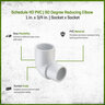 Sch 40 PVC 90 Degree Reducing Elbow 1 in. x 3/4 in. Socket