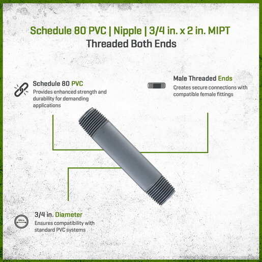 Sch 80 PVC Nipple 3/4 in. x 3 in. MIPT Threaded Both Ends