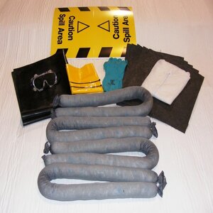 Response Spill Kit Includes Sign, Goggles, Gloves, Trash Bag, Absorbent Sock, & Absorbent Mat