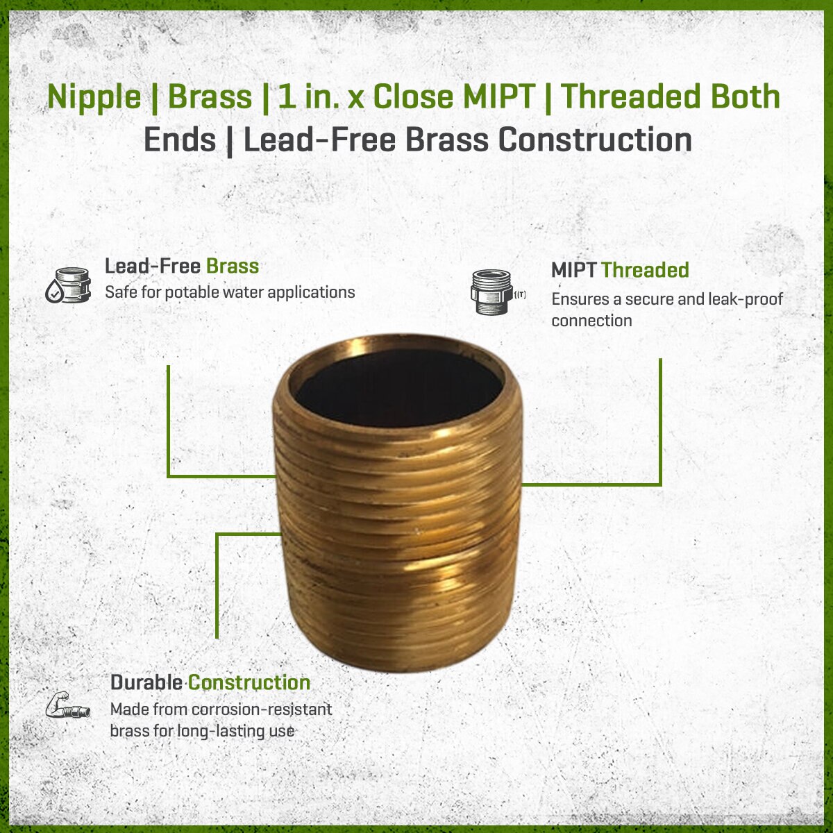 Nipple Brass 1 in. x Close MIPT Threaded Both Ends | SiteOne US