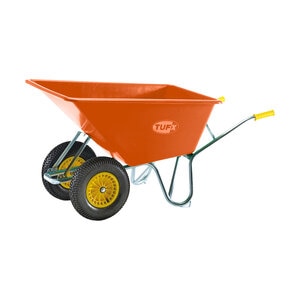 TUFX 10 Cu. Ft. Orange Poly Tray Wheelbarrow w/ Zinc-Plated Heavy Duty Steel Frame and Dual Flat-Free All-Terrain Tires