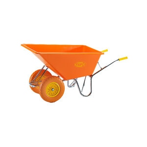 TUFX 10 Cu. Ft. Orange Poly Tray Wheelbarrow w/ Zinc-Plated Heavy Duty Steel Frame and Dual Flat-Free All-Terrain Tires