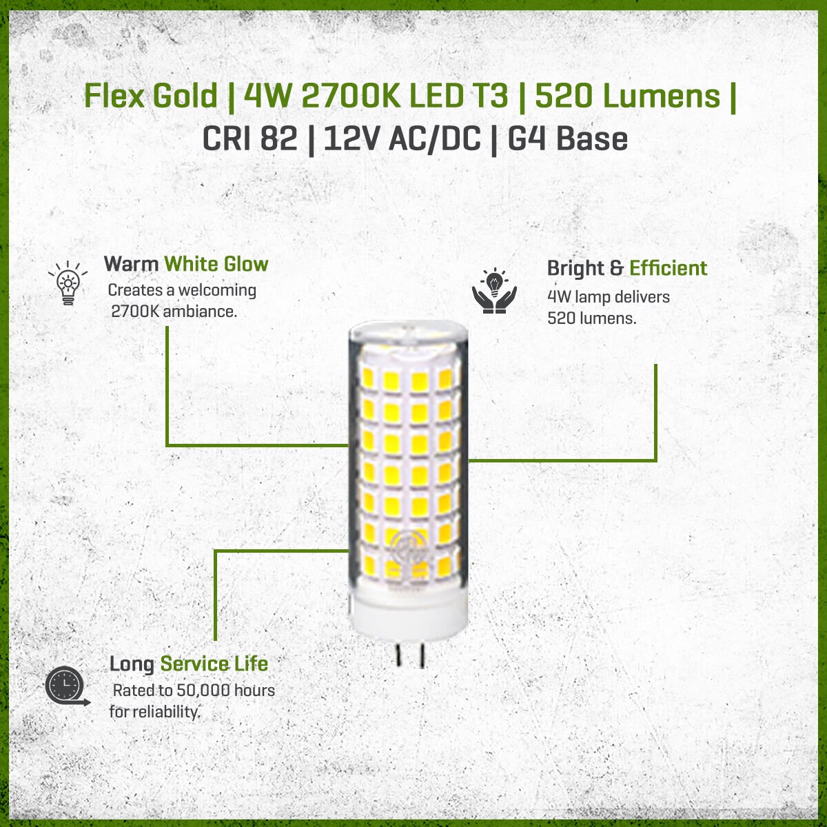 Unique Flex Gold LED T3 Bi-Pin Lamp, 4 Watt, 2700K Warm White, 520 ...