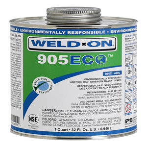 Weld-On 905 ECO-Friendly Blue PVC Cement Low VOC Medium Body 1 qt.